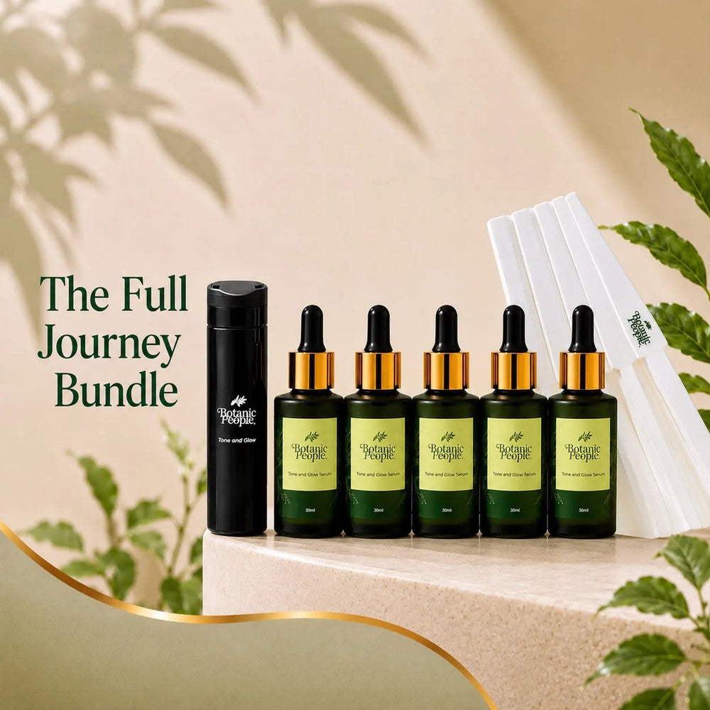 The Full Journey Bundle — six Botanic People Tone and Glow Serum bottles